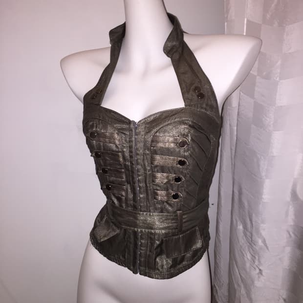 Vintage 고스 고딕 갸루 코르셋 글리터 슬리브리스 vest