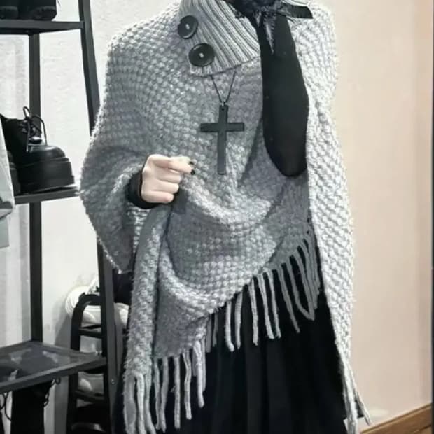 고스 빈티지 그레이 케이프 망토 판쵸