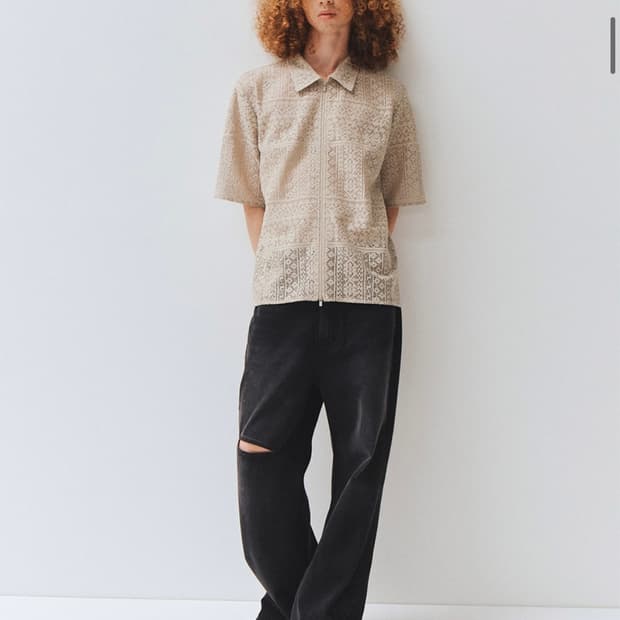 ADD 에드 크로쉐 니트 하프 집업