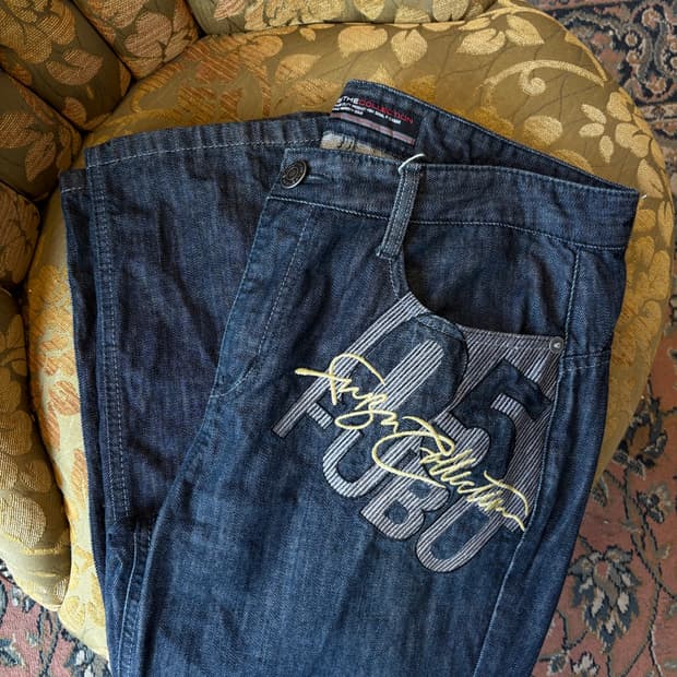 2010s FUBU 자수 흑청 생지 데님