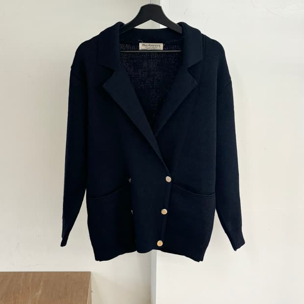 버버리 네이비 더블 울 가디건