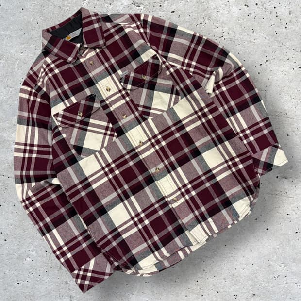 [S] 칼하트 플란넬 체크 셔츠 버건디 C187