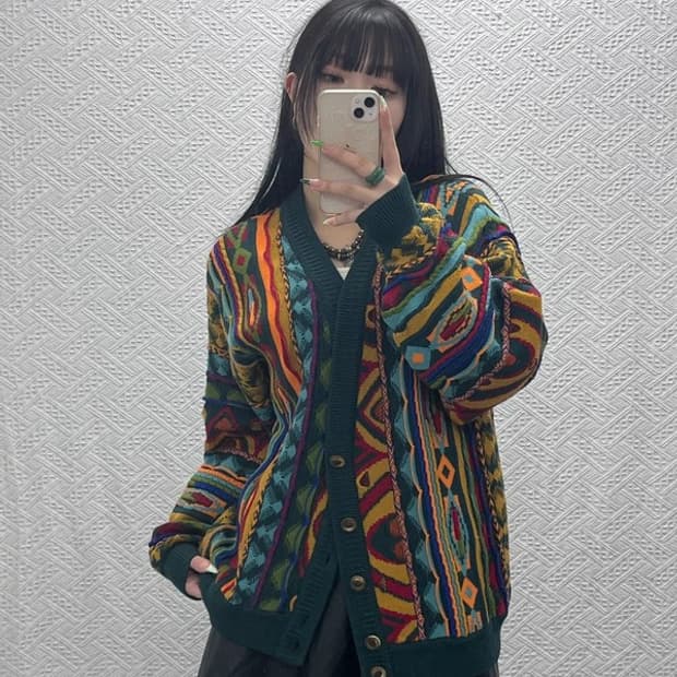 게오쿠 보헤미안 에스닉 패턴 메리노울 니트 가디건 S C09123