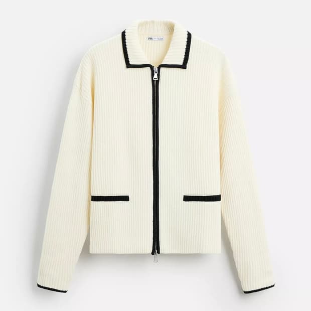 자라 콘트라스트 아이보리 집업 가디건 m 95