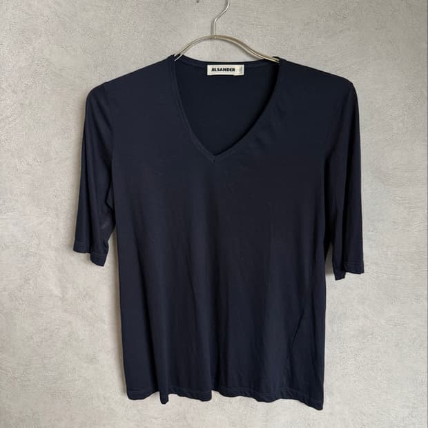 Jil Sander Deep 3/4  V-Neck T-Shirt