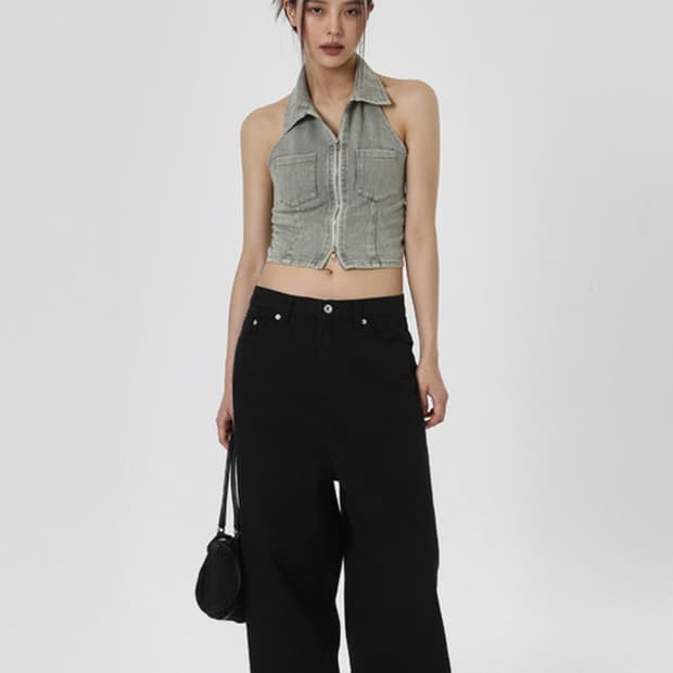 블랙업 와이드 코튼팬츠