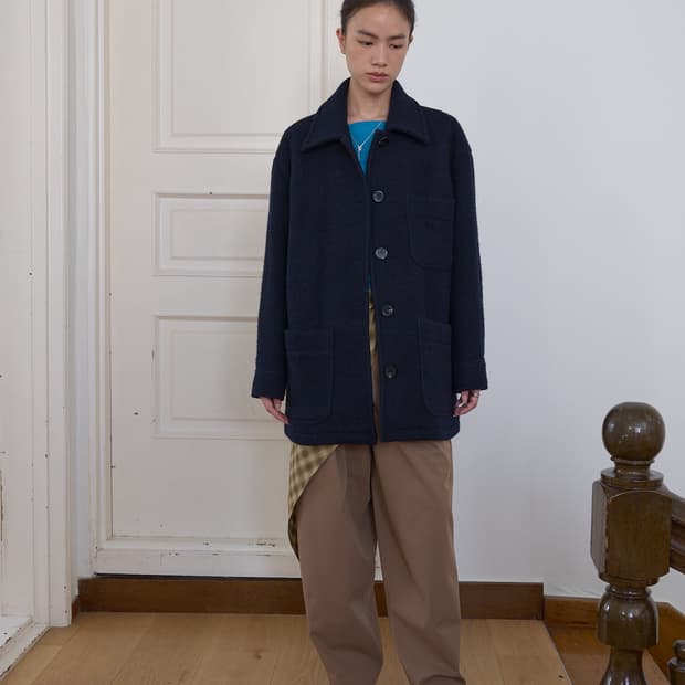 마조네 ALPACA HALF MAC COAT_NAVY M사이즈