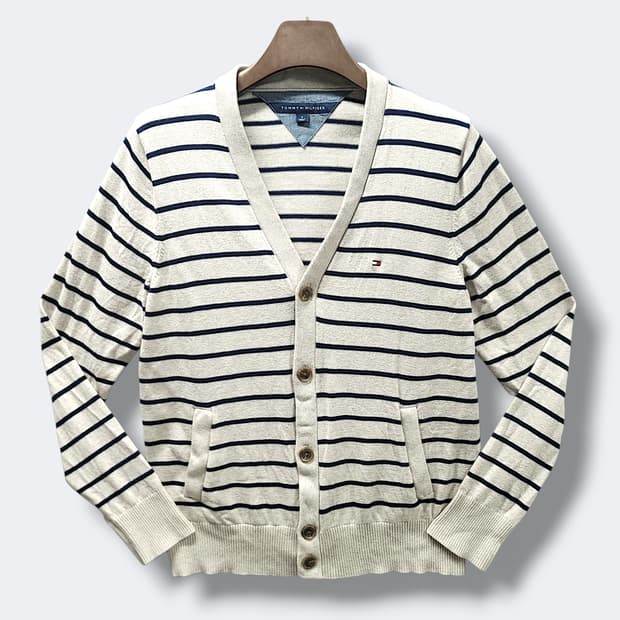 [M] 타미힐피거 아이보리 네이비스트라이프 포켓 가디건