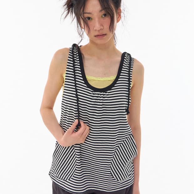 Sleeveless Hoodie Stripe 스트라이프 슬리브리스 후드