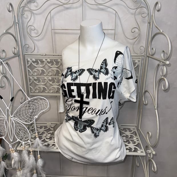 Philipp Plein white butterfly half t