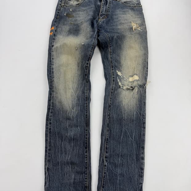 필립플레인 스컬 자수 스트레이트컷 데님