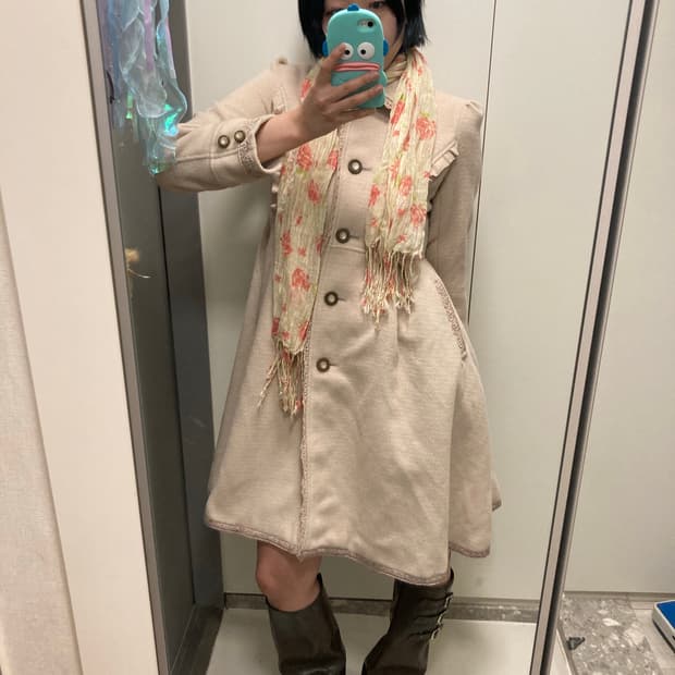 오네갸루 화이트갸루 산리오 엑시즈팜 코트 머플러 코디 세트