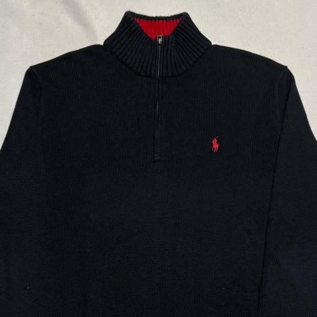 XL 폴로랄프로렌 네이비 반집업 니트