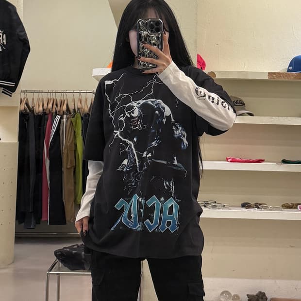 빈티지 베놈 ACDC 프린팅 반팔 티셔츠 U1399