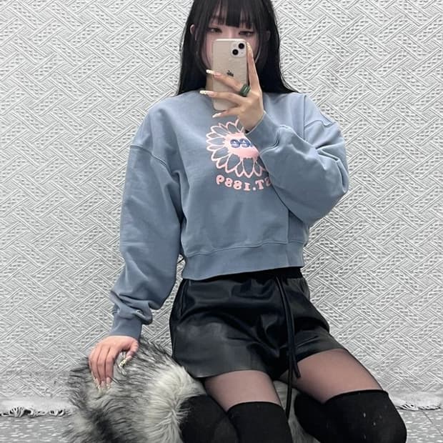 LEE 리 Y2K 레트로 00's 플라워 크롭 맨투맨 M C10025