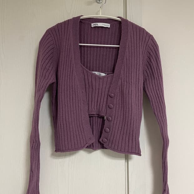 자라 보라색 가디건 슬리브리스 세트