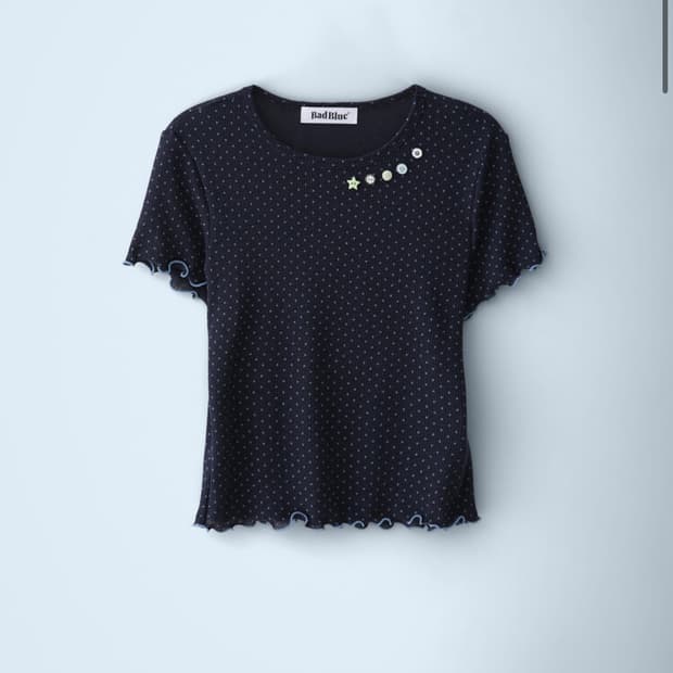 Sheer Dot Buttons Baby Tee Navy