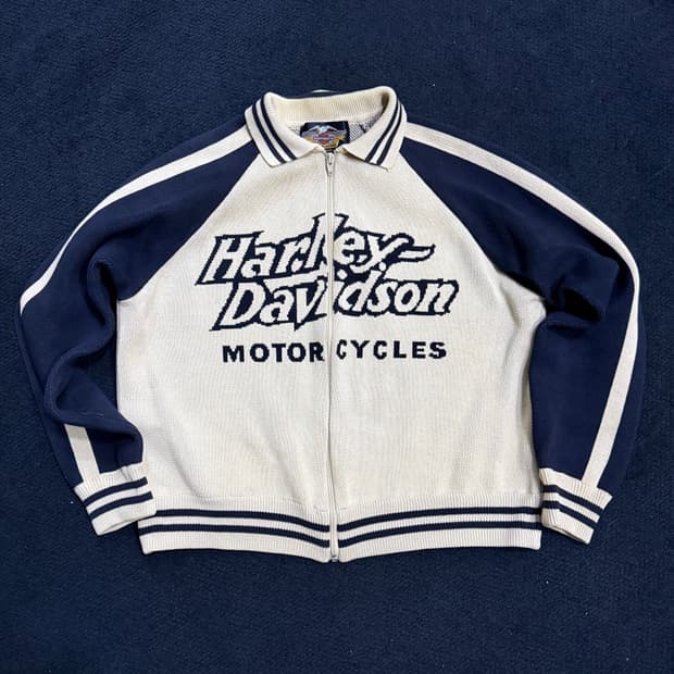 할리데이비슨 니트집업 자가드 가디건