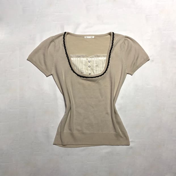 로걀 니트 탑  베이지