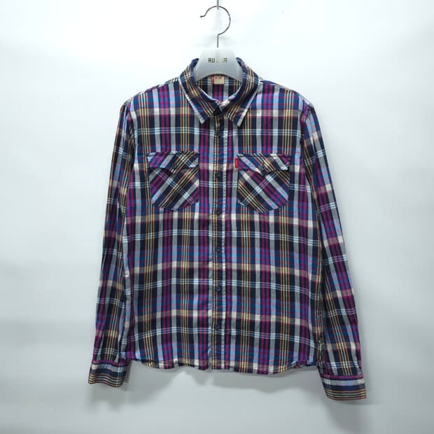 리바이스 여성 레드탭 퍼플 멀티 체크 웨스턴 셔츠(66)