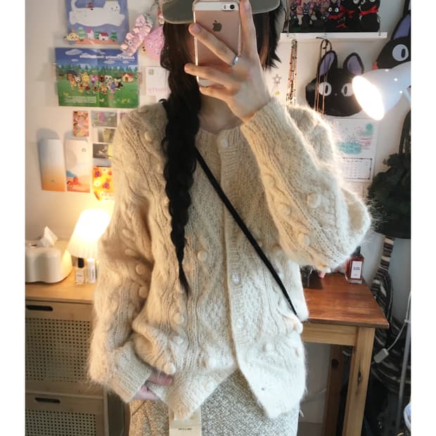 VINTAGE CABLE KNIT CARDIGAN BEIGE