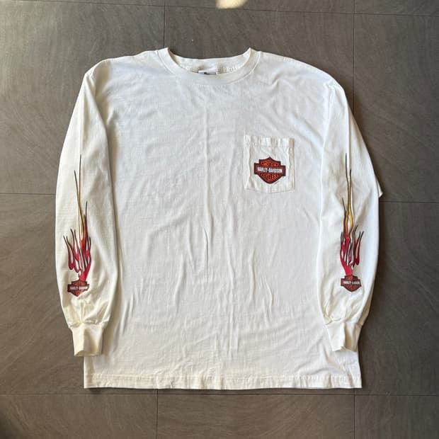 할리데이비슨 정품 미국 생산 화이트 플레임 긴팔 티셔츠