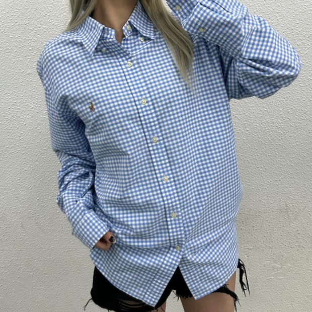 폴로 랄프로렌 옥스포드 소라 고방체크 셔츠 L