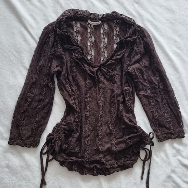 빈티지 오리엔탈 페어리 브라운 레이스 레이어드 탑