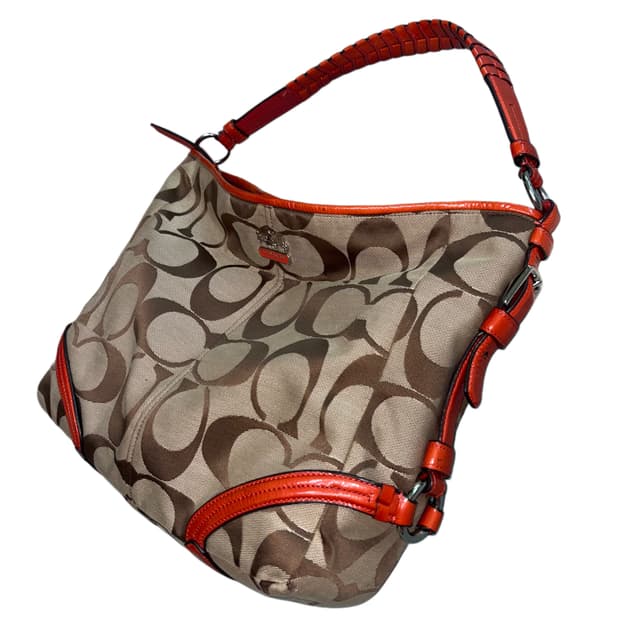 코치 시그니처 캔버스 호보 백 오렌지