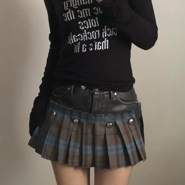 앤더슨벨 체크 플리츠 투웨이 레더 팬츠 & 스커트