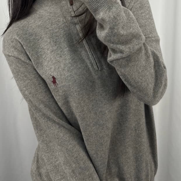 폴로 메리노울 그레이 하프집업 니트