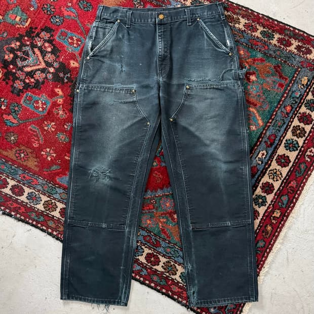 OG USA Made 칼하트 블랙 더블니 칼하트 B01 워크팬츠 썩블니