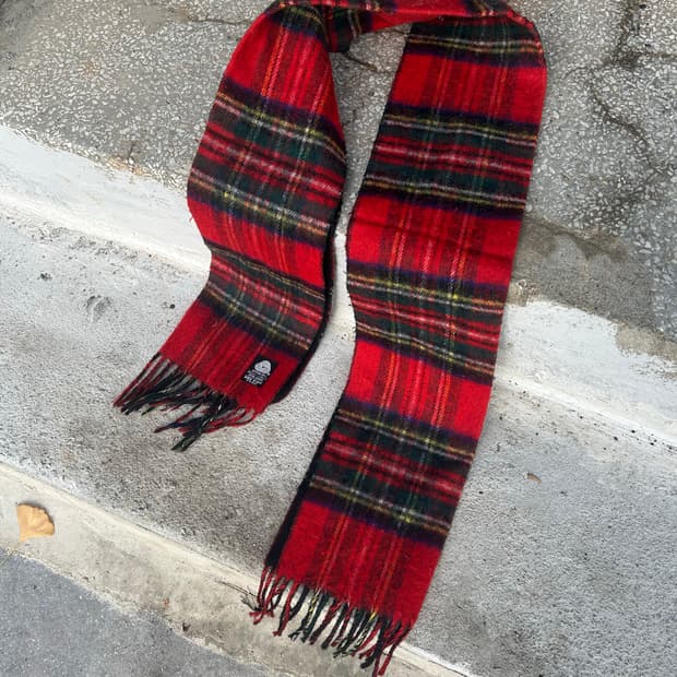 2000s 울 타탄체크 레드 머플러 