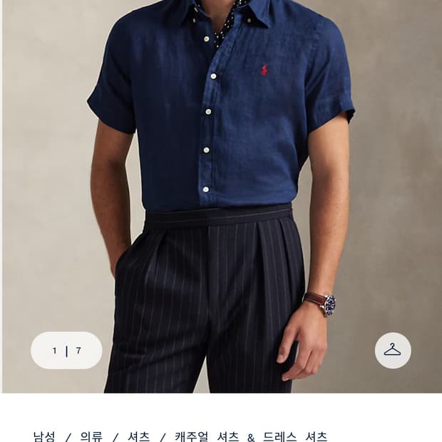 폴로 랄프로렌 클래식핏 리넨 셔츠 M (반팔) 네이비 새제품