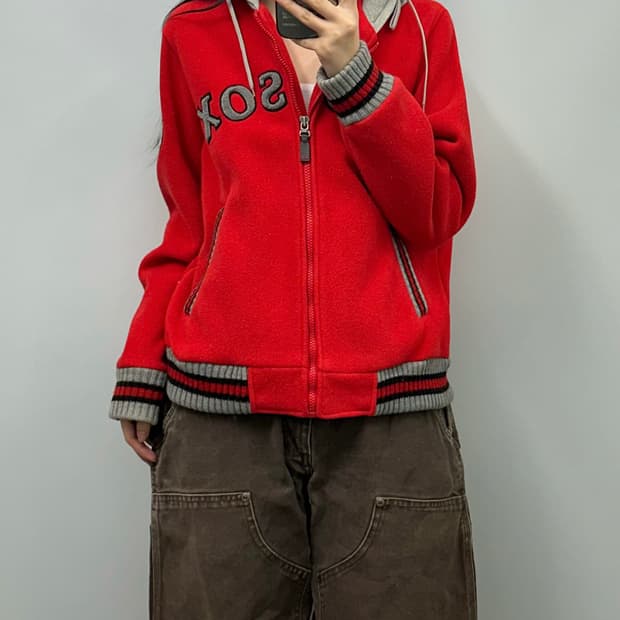 MLB 보스턴 레드삭스 레드 플리스 후드 점퍼