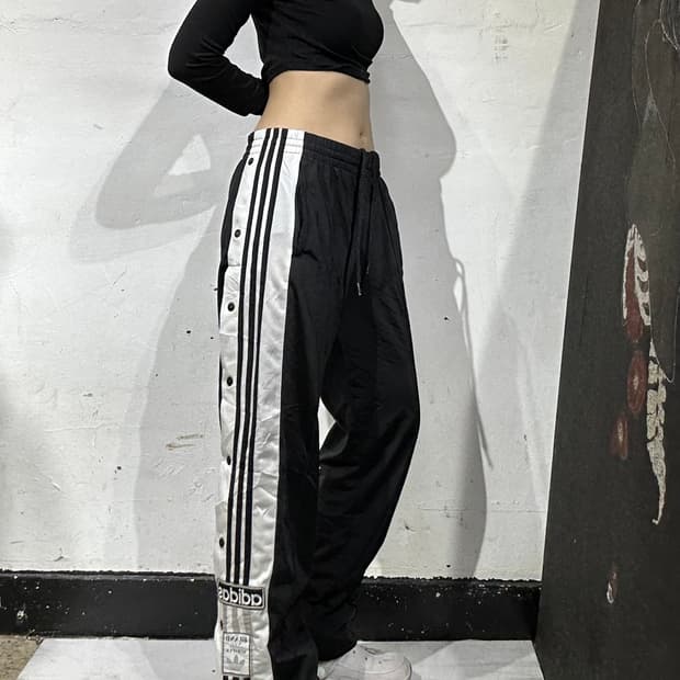아디다스 블랙 사이드 버튼 트레이닝 팬츠 스냅 단추 추리닝 바지 S