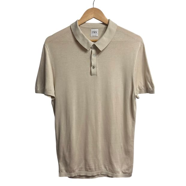 자라(zara) 레귤러핏 반팔 카라 니트 베이지 L size