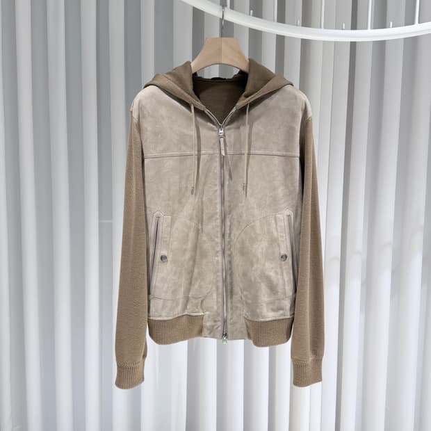 (A+/54) / 톰포드 다크샌드 스웨이드 울 니트 후드집업