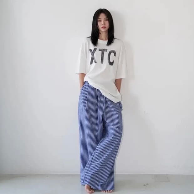 랑거 베이직 밴딩 팬츠 free 네이비 스트라이프