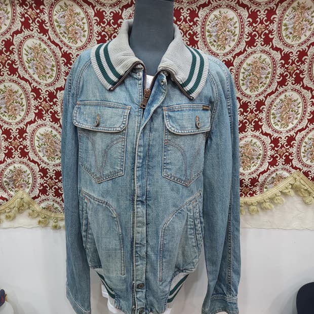 돌체엔가바나 빅자수로고 데님 보머 자켓

