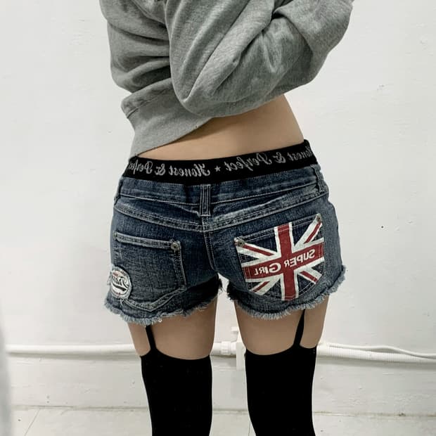 펑크 유니언잭 영국기 y2k 데님 숏츠