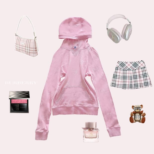 버버리 핑크 하트 후드 히메 갸루 로리타 명품 정품 빈티지