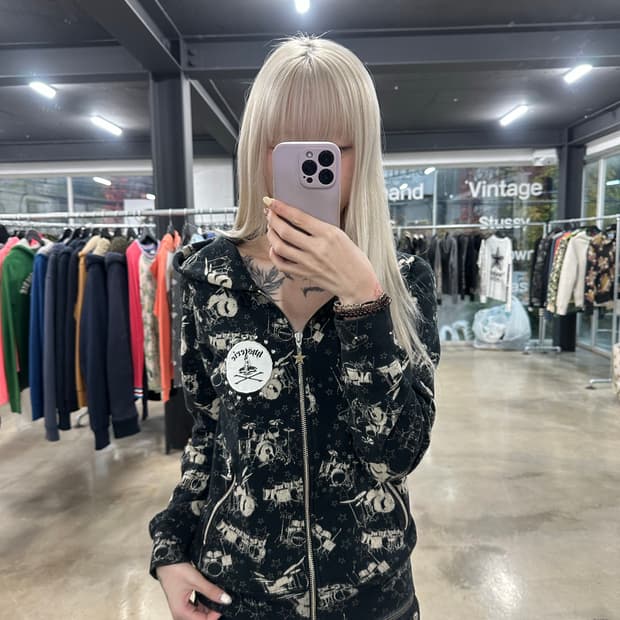 히스테릭글래머 프린팅 큐빅 후드 집업