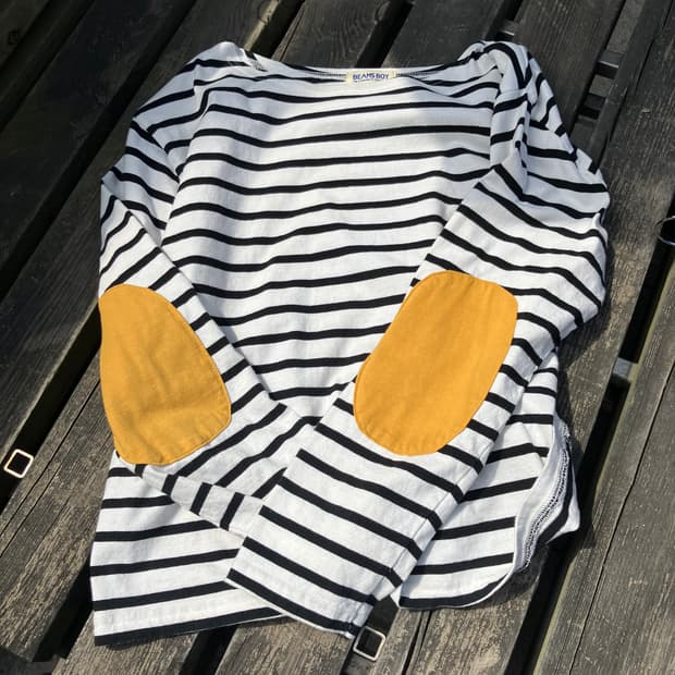 BEAMS BOY 옐로우 패치 스트라이프 긴팔 티셔츠 M