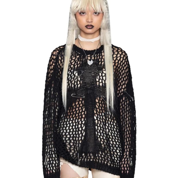 Racer worldwide BLACK CROSS NET SWEATER