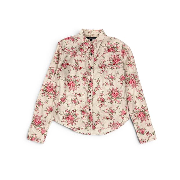 Polo, Ivory Rose Pattern Western Shirt