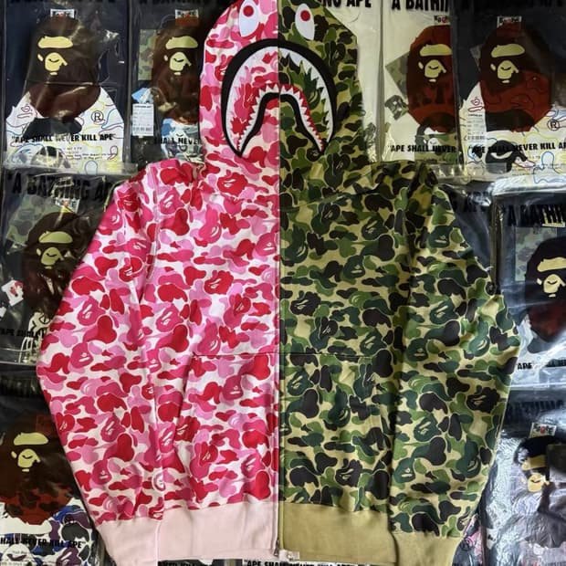 베이프 121 ABC 카모 세퍼레이트 샤크 풀 집 후드 핑크 그린