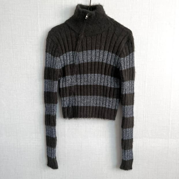 단가라 사선 집업 가디건