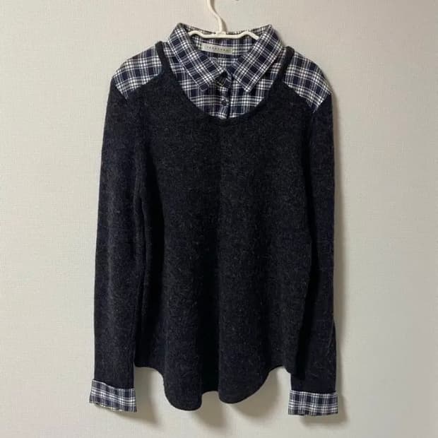 빈티지 모리걸 긱시크 니트체크 셔츠