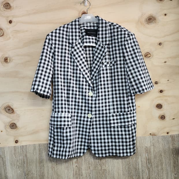 438) 여성 오버핏 체크 반팔 자켓